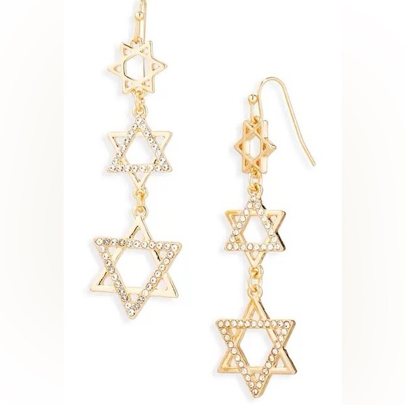 Leith Gold And Silver Star Of David French Wire Linear Drop EarringsNwt 34$